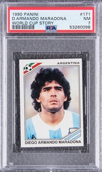 1990 Panini #171 Diego Armando Maradona World Cup Story - PSA NM 7